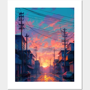 Pink city sunset Posters and Art